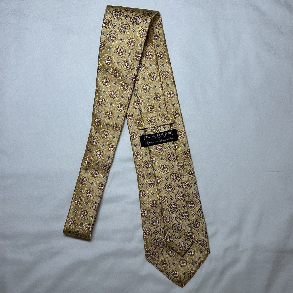 Jos. A. Bank Mens Gold & Blue 100% Silk Geometric Pattern Tie - Picture 4 of 7